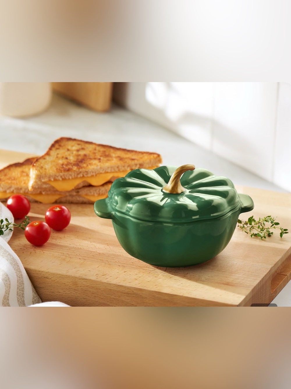 The Pioneer Woman Green Pumpkin Ceramic Casserole with Gold Stem